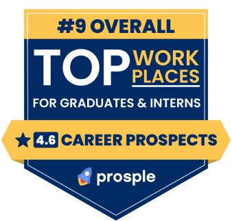 Number 9 Overall Top Workplaces for Graduates and Interns with a score of 4.6 out of 5 for Career Prospects awarded by Prosple